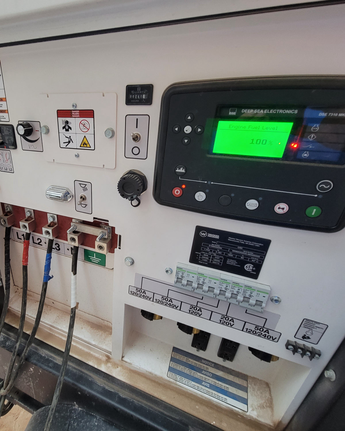 Commercial generator control panel and breakers wired by Amprite electricians