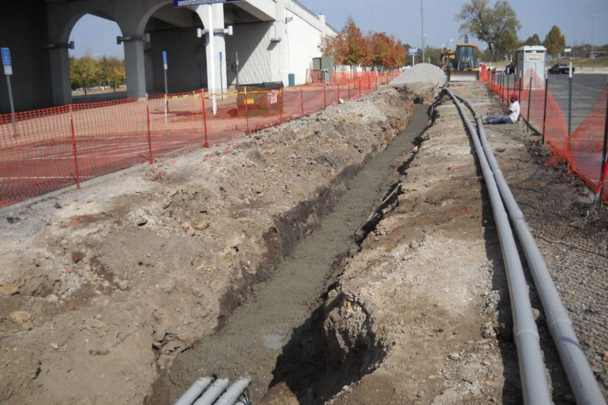 Underground conduit and distribution trenching at the Riverfront Play Park