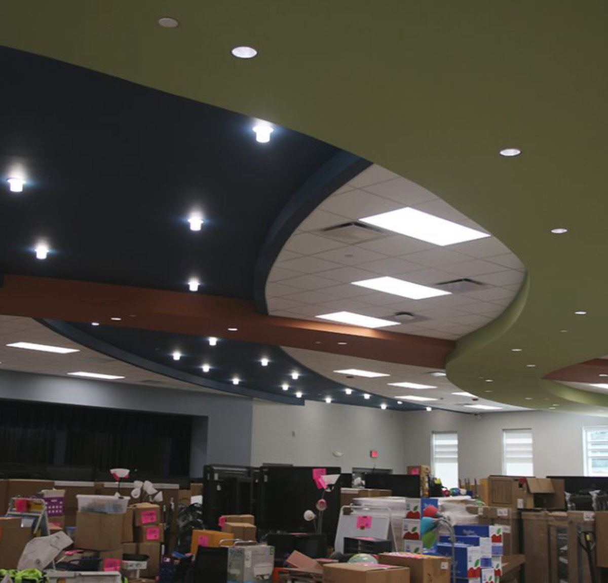 Upgraded LED ceiling lighting in a finished commercial interior