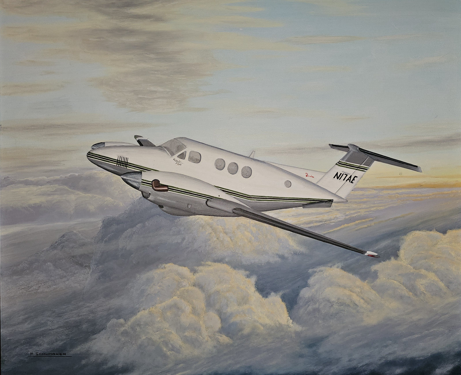 Painting of Mike Pickney's Beechcraft King Air, N17AE, commissioned by the Amprite team in the late 1990s