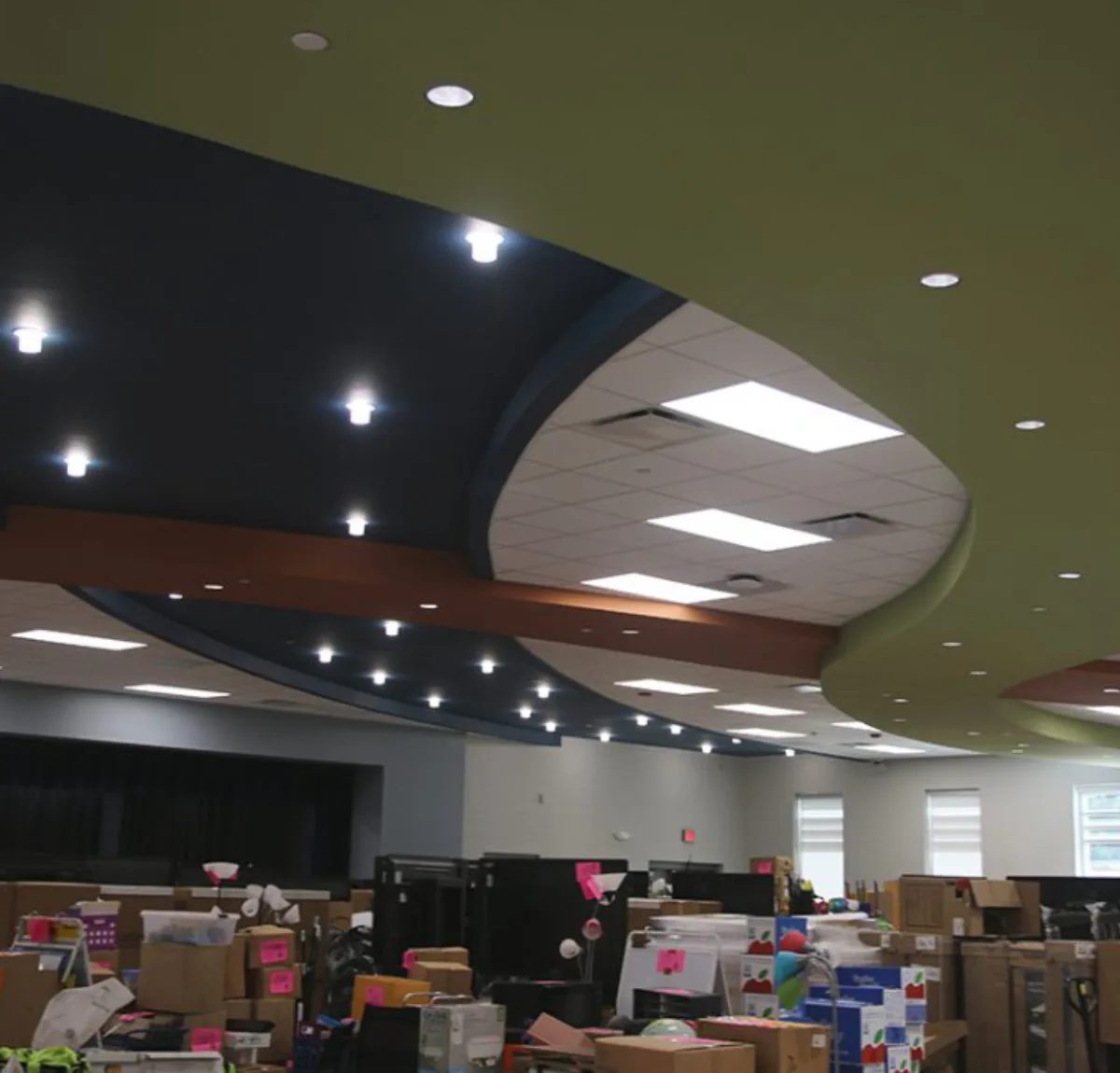 Upgraded LED ceiling lighting in a finished commercial interior