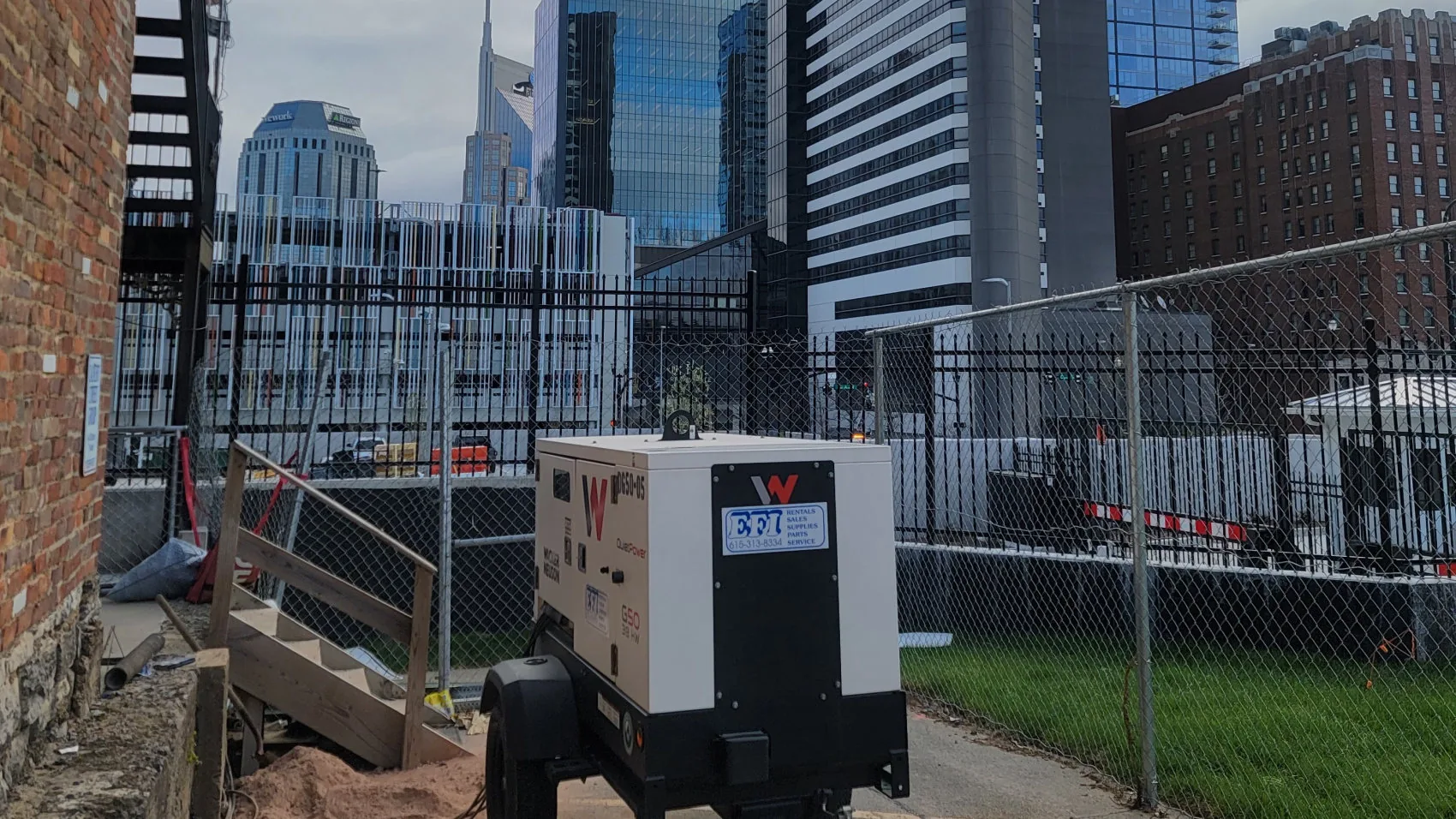Commercial standby generator connected on a Nashville jobsite